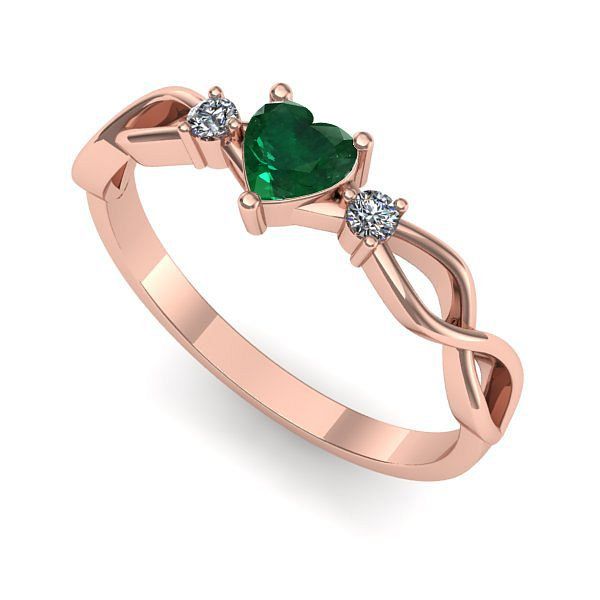 Inel din aur roz cu smarald