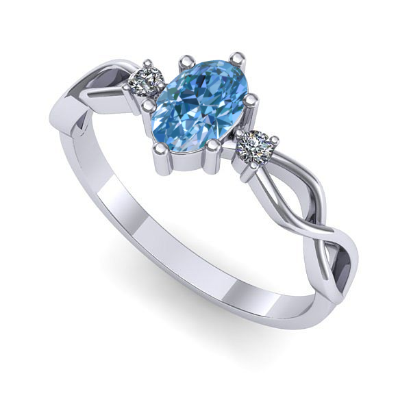 Inel din aur alb cu diamant de laborator albastru