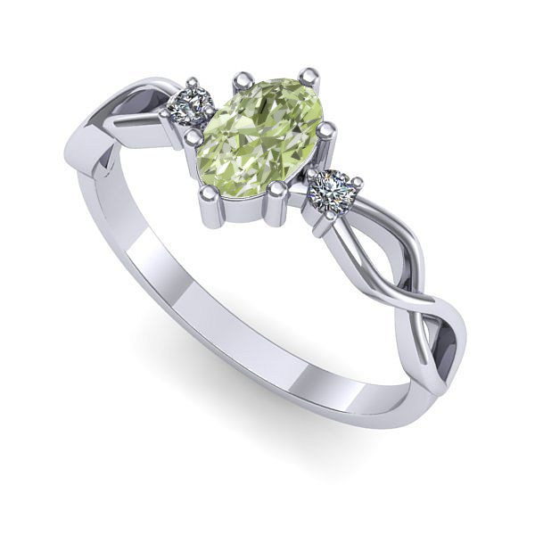 Inel din aur alb cu diamant de laborator verde