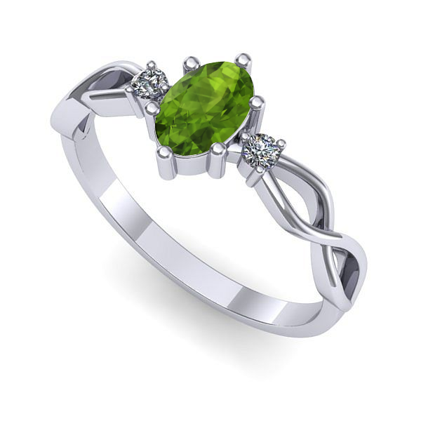 Inel logodna din aur alb cu peridot