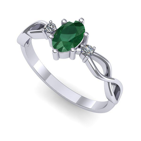 Inel logodna din aur alb cu smarald