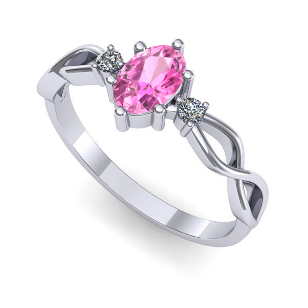 Inel logodna din aur alb cu safir roz