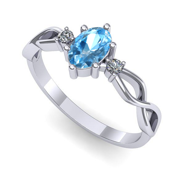 Inel de logodna din aur alb cu topaz blue