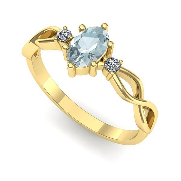 Inel logodna din aur galben cu aquamarin