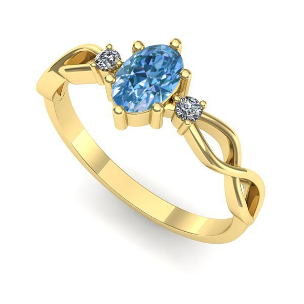 Inel din aur galben cu diamant de laborator albastru