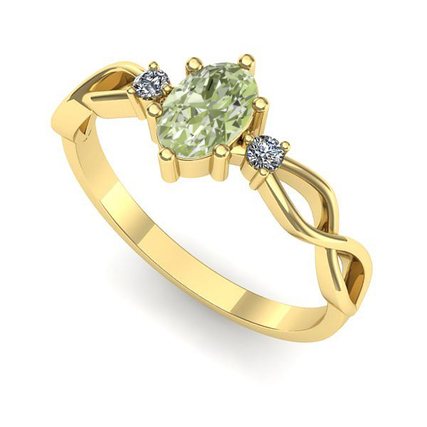 Inel logodna din aur galben cu diamant de laborator verde