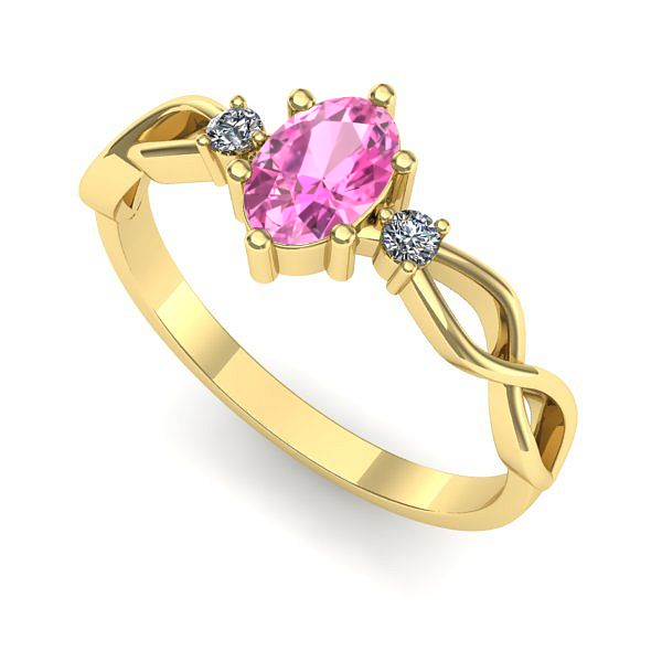 Inel logodna din aur galben cu safir roz