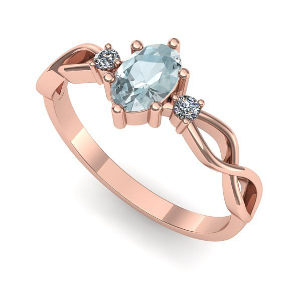 Inel logodna din aur roz cu aquamarin