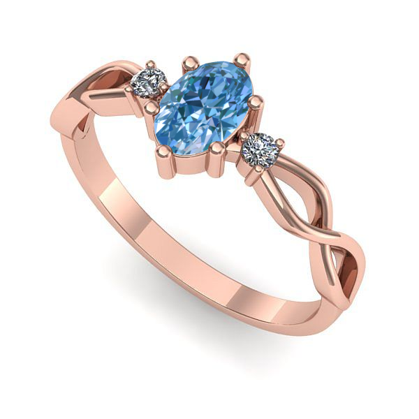 Inel de logodna din aur roz cu diamant de laborator albastru