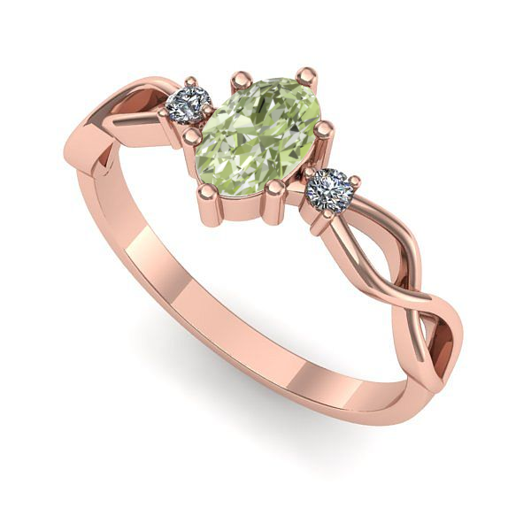 Inel din aur roz cu diamant de laborator verde