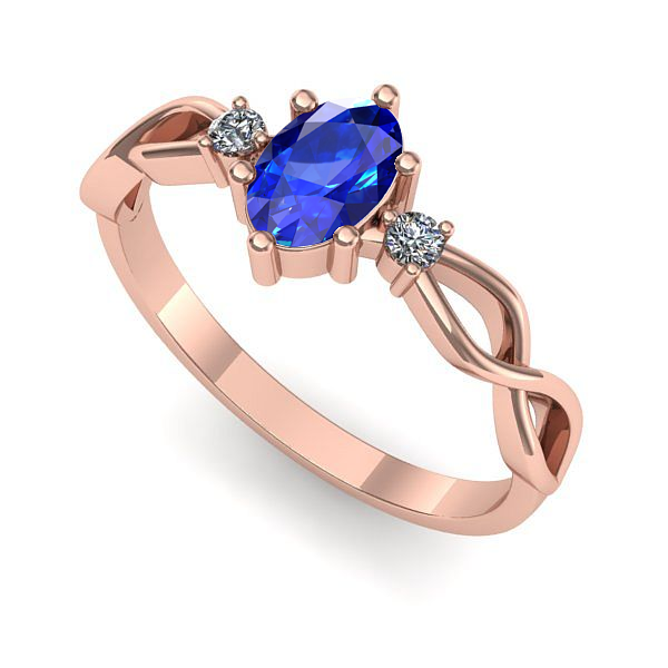 Inel de logodna din aur roz cu safir