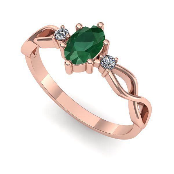 Inel din aur roz cu smarald