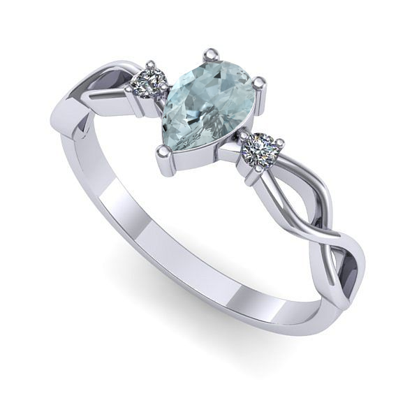 Inel logodna din aur alb cu aquamarin