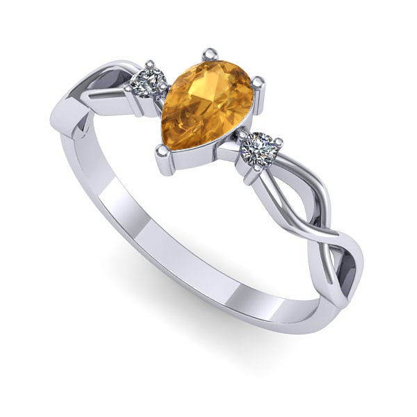Inel logodna din aur alb cu citrin