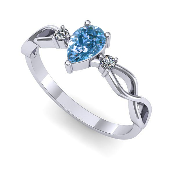 Inel de logodna din aur alb cu diamant de laborator albastru