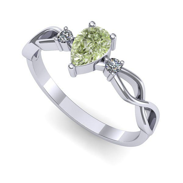 Inel de logodna din aur alb cu diamant de laborator verde