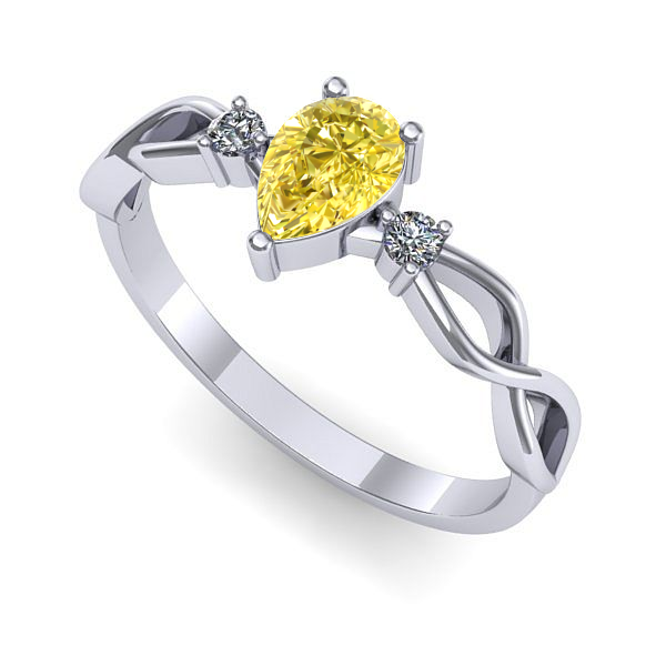 Inel de logodna din aur alb cu safir galben