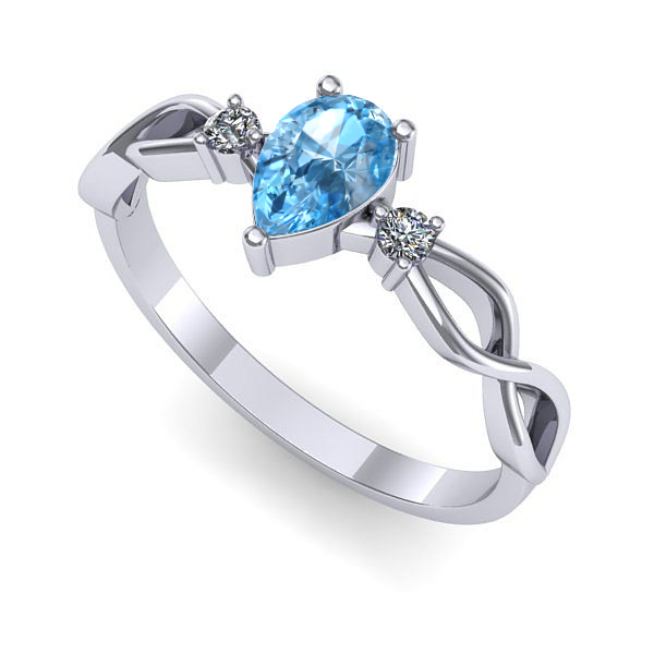 Inel din aur alb cu topaz blue