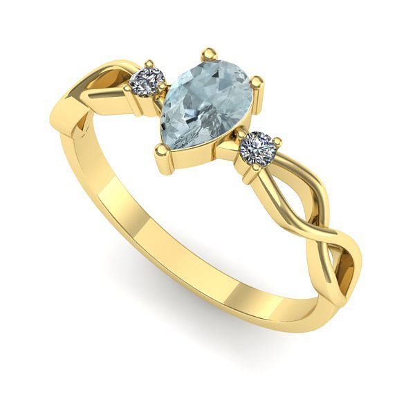 Inel logodna din aur galben cu aquamarin