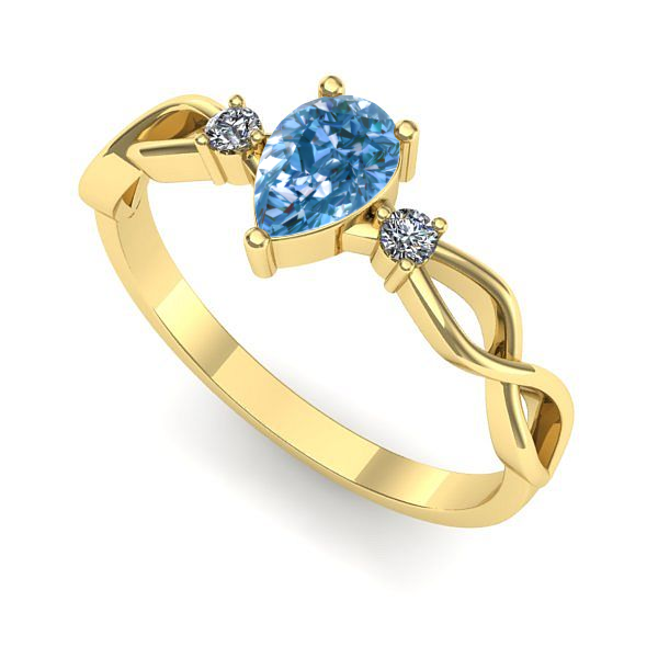 Inel de logodna din aur galben cu diamant de laborator albastru