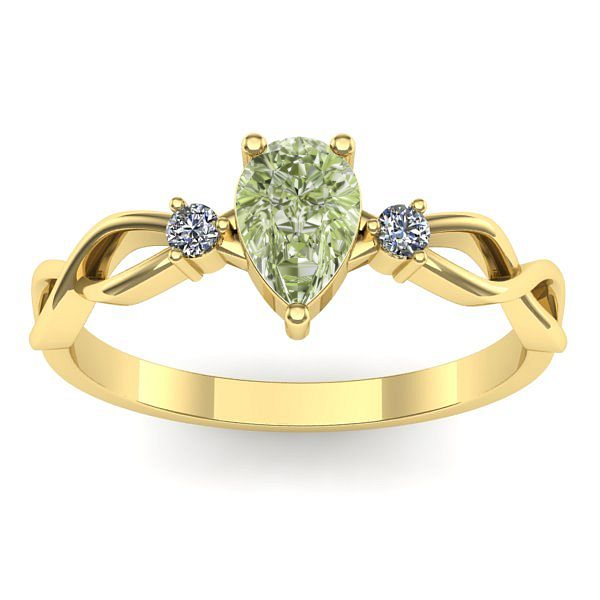 Inel de logodna cu diamant de laborator verde lacrima