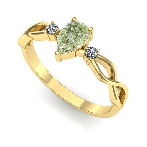 Inel de logodna din aur galben cu diamant de laborator verde