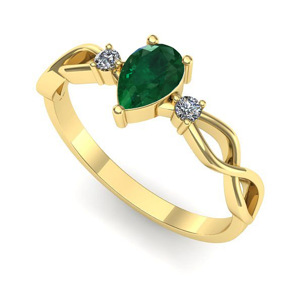 Inel logodna din aur galben cu smarald