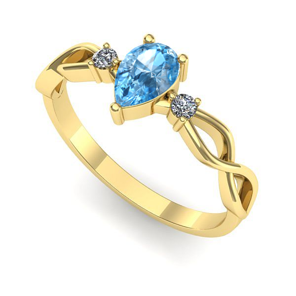 Inel logodna din aur galben cu topaz blue