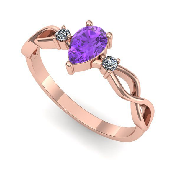 Inel de logodna din aur roz cu ametist