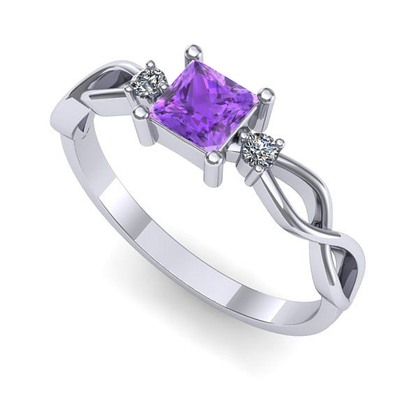Inel logodna din aur alb cu ametist