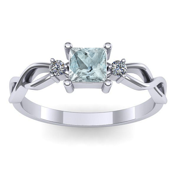 Inel de logodna cu aquamarin patrat