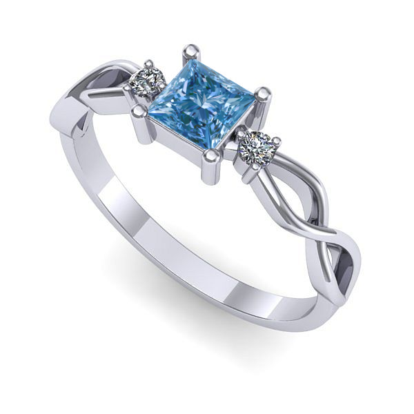 Inel logodna din aur alb cu diamant de laborator albastru