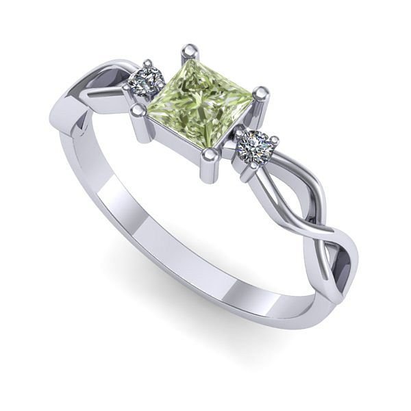 Inel din aur alb cu diamant de laborator verde