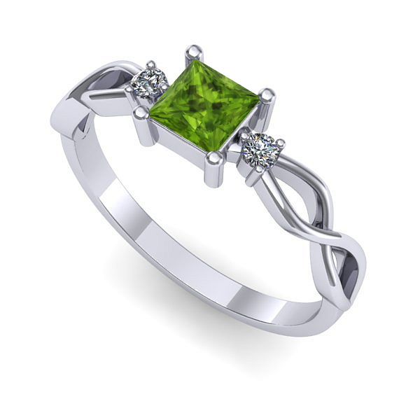 Inel de logodna din aur alb cu peridot