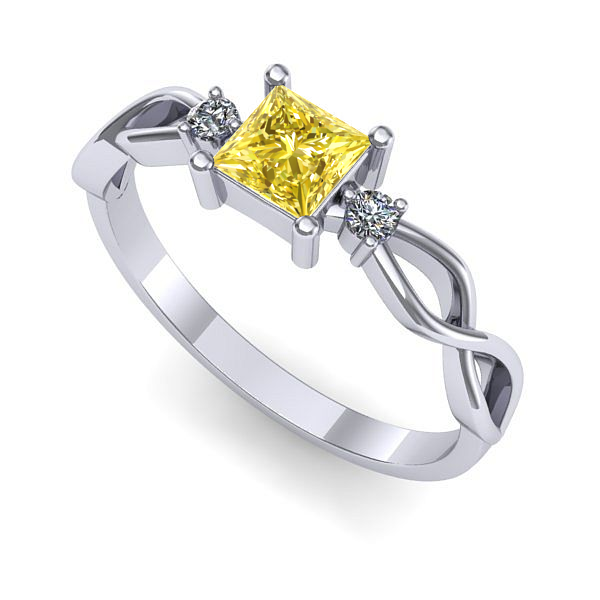 Inel de logodna din aur alb cu safir galben