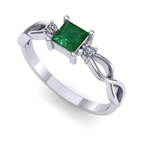 Inel logodna din aur alb cu smarald