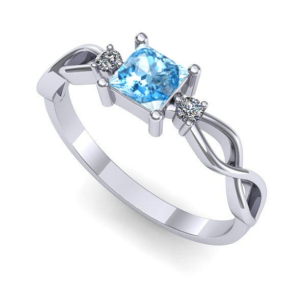 Inel logodna din aur alb cu topaz blue