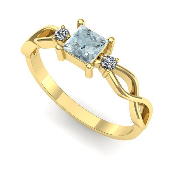 Inel logodna din aur galben cu aquamarin