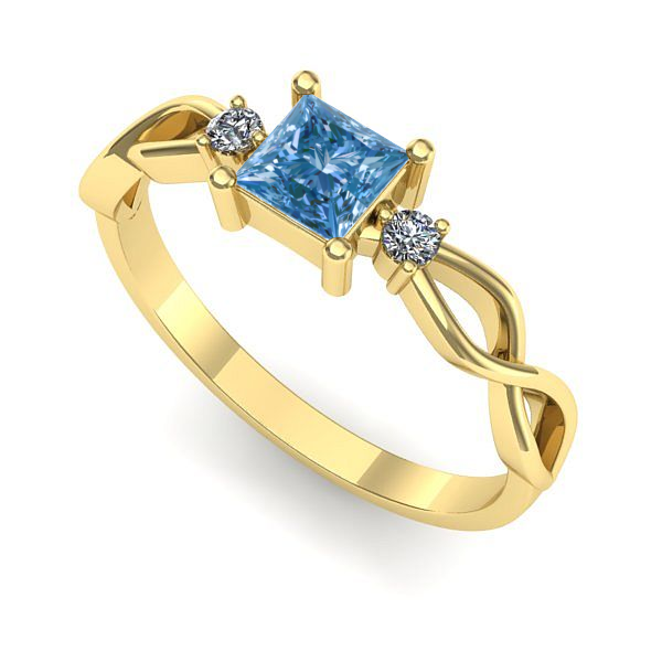 Inel din aur galben cu diamant de laborator albastru