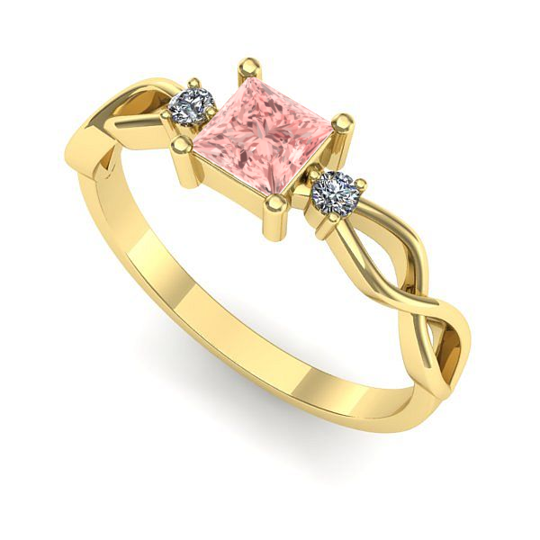 Inel de logodna din aur galben cu diamant de laborator roz