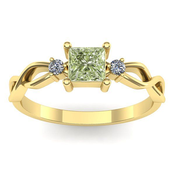 Inel cu diamant de laborator verde patrat