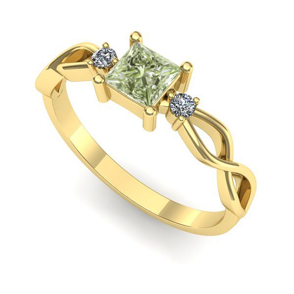 Inel de logodna din aur galben cu diamant de laborator verde