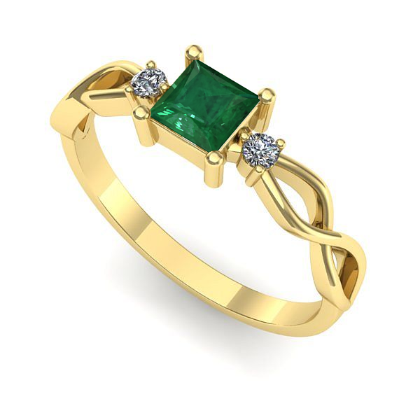Inel de logodna din aur galben cu smarald