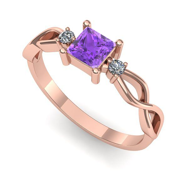 Inel de logodna din aur roz cu ametist