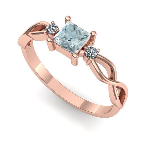 Inel logodna din aur roz cu aquamarin