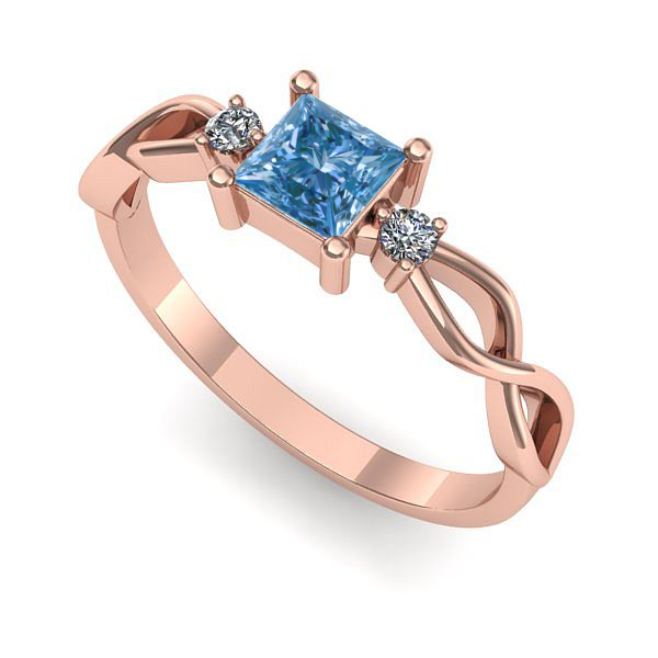 Inel logodna din aur roz cu diamant de laborator albastru