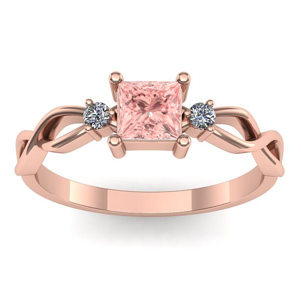 Inel cu diamant de laborator roz patrat
