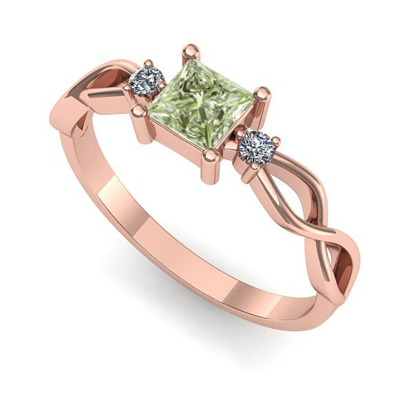 Inel logodna din aur roz cu diamant de laborator verde