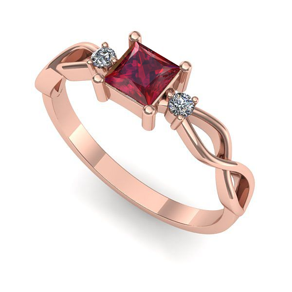 Inel de logodna din aur roz cu rubin