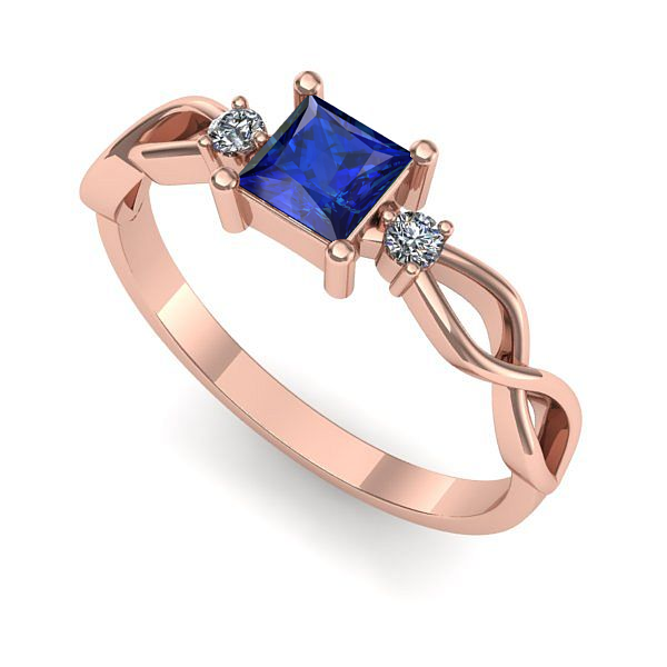 Inel logodna din aur roz cu safir